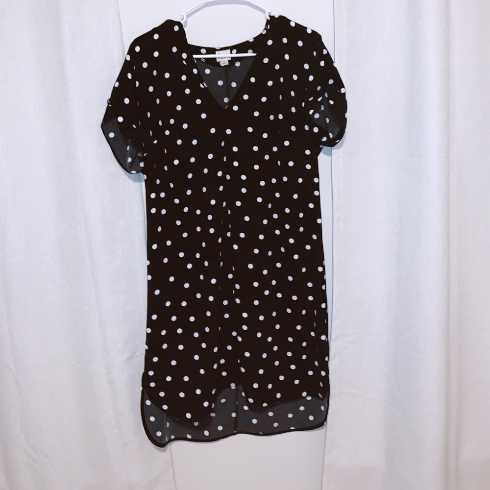 Basic black dress with white polka dots